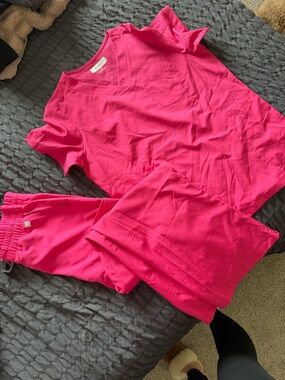 Unbranded Women's Hot Pink V-Neck Scrub Set
